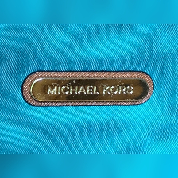 GUC Michael Kors Kempton Nylon Leather Teal Tote gold hardware, brown handles - Picture 11 of 15